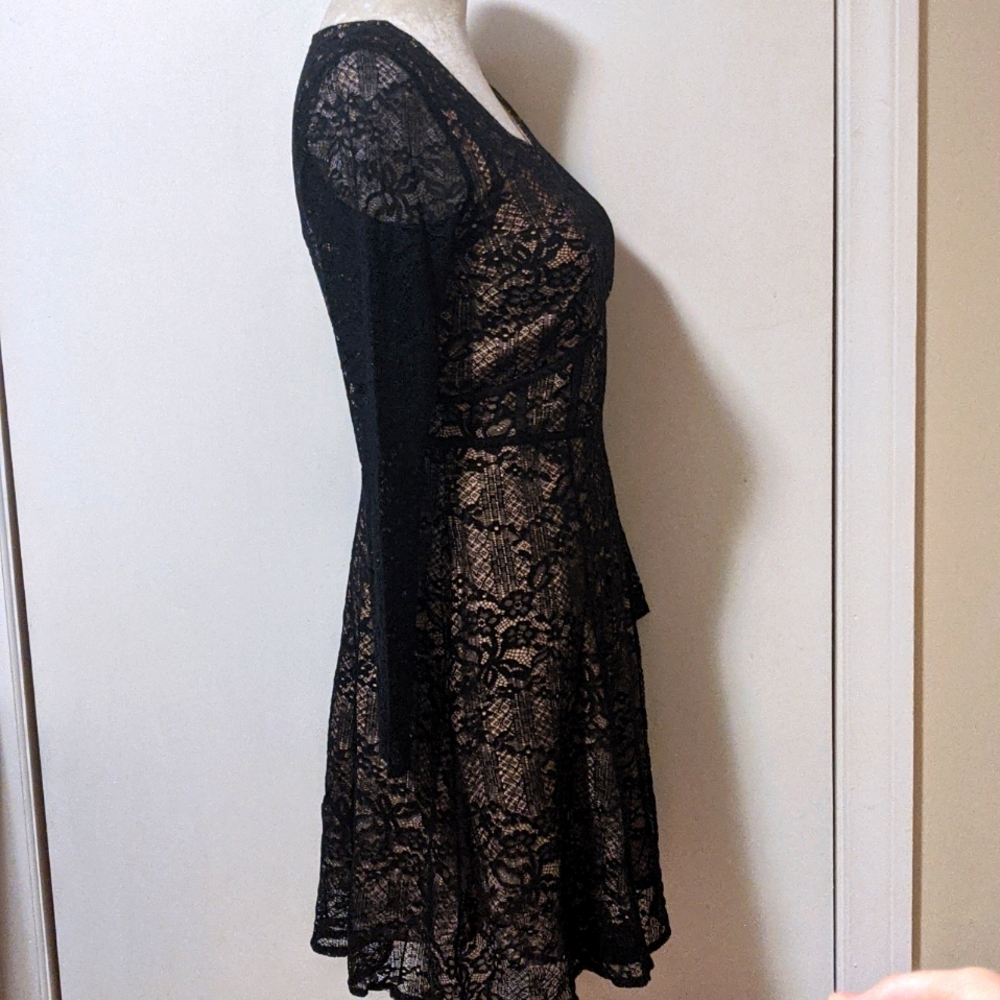 NEW EShakti Black Lace Cream Inner lining Dress w Pockets! no paper tag (custom)